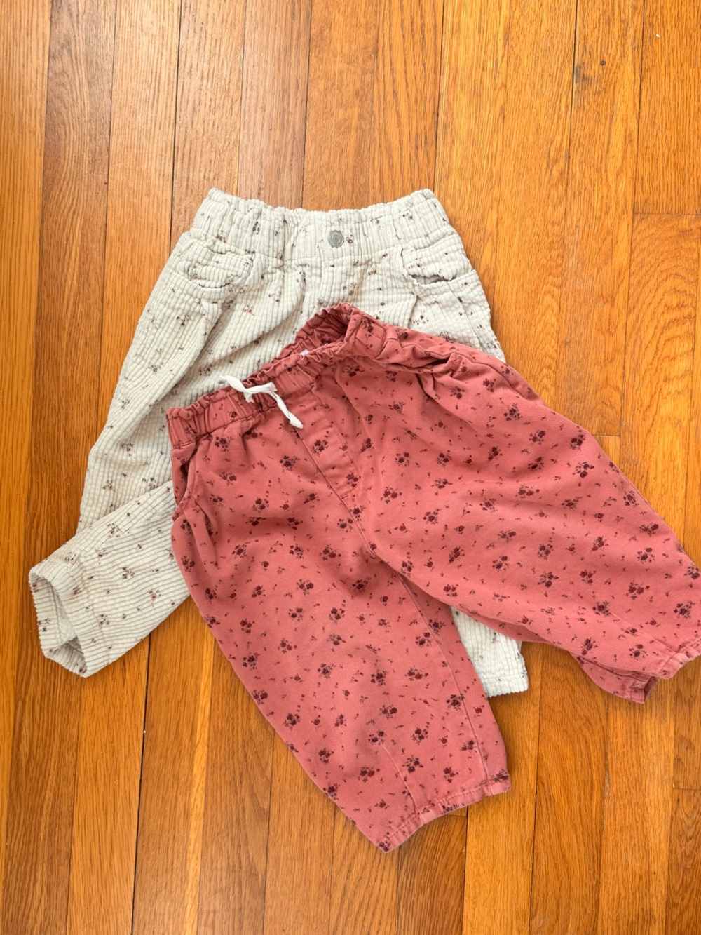 Zara Girls Pink Floral & Cream Corduroy Pair/lot of pants